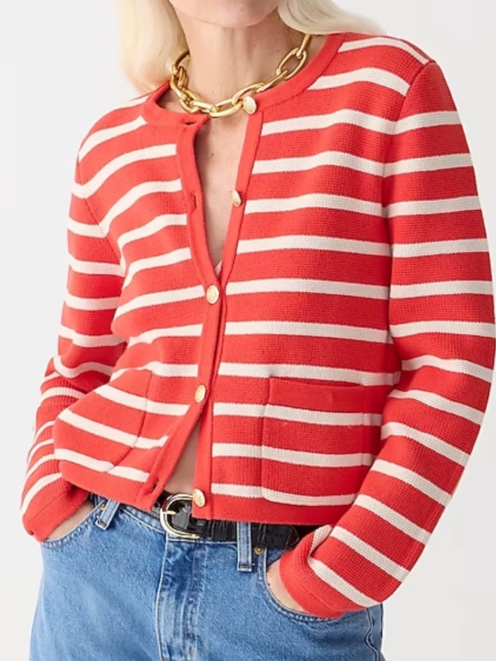 J. Crew Emilie Sweater Lady Jacket in Red Stripe Size XS